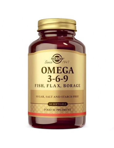 SOLGAR OMEGA 3-6-9 ACEITES DE PESCADO LINO Y BORRAJA 60 CAPSULAS BLANDAS
