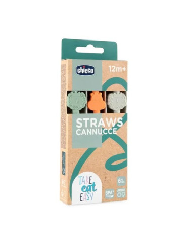 CHICCO SET PAJITAS COLORES SILICONA 12 +