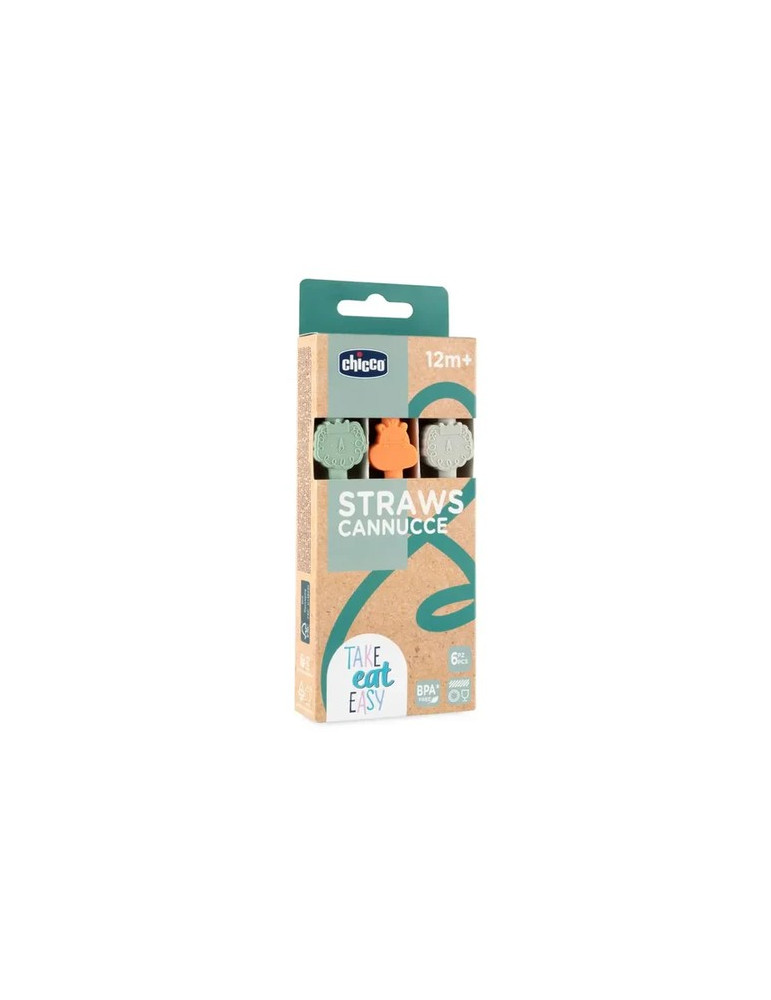 CHICCO SET PAJITAS COLORES SILICONA 12 +