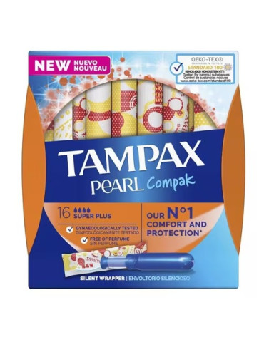 TAMPONES 100%ALGODON TAMPAX COMPAK PEARL SUPER PLUS 16 U