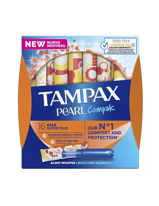 TAMPONES 100%ALGODON TAMPAX COMPAK PEARL SUPER PLUS 16 U