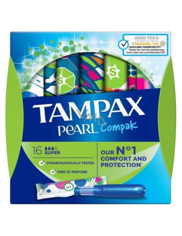 TAMPONES 100%ALGODON TAMPAX COMPAK PEARL SUPER 16U