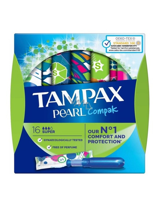 TAMPONES 100%ALGODON TAMPAX COMPAK PEARL SUPER 16U