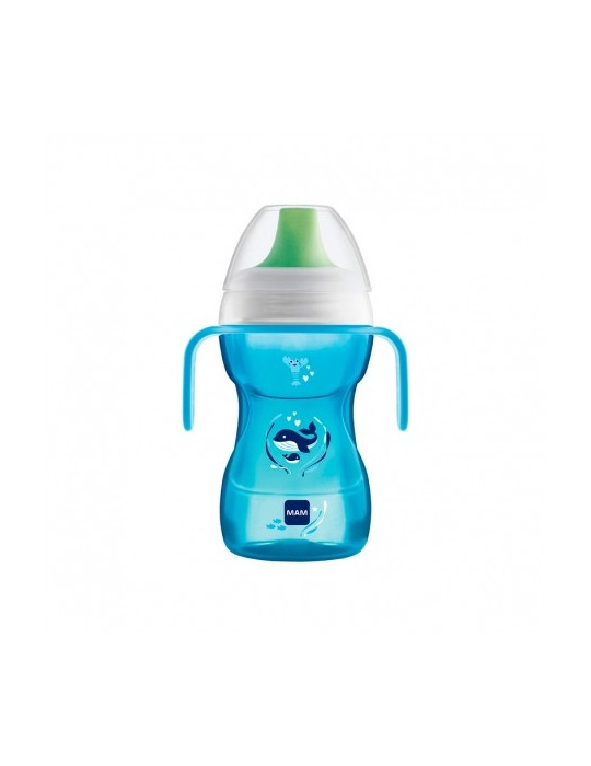 VASO CON BOQUILLA DURA MAM FUN TO DRINK CUP AZUL +8 M 270 ML