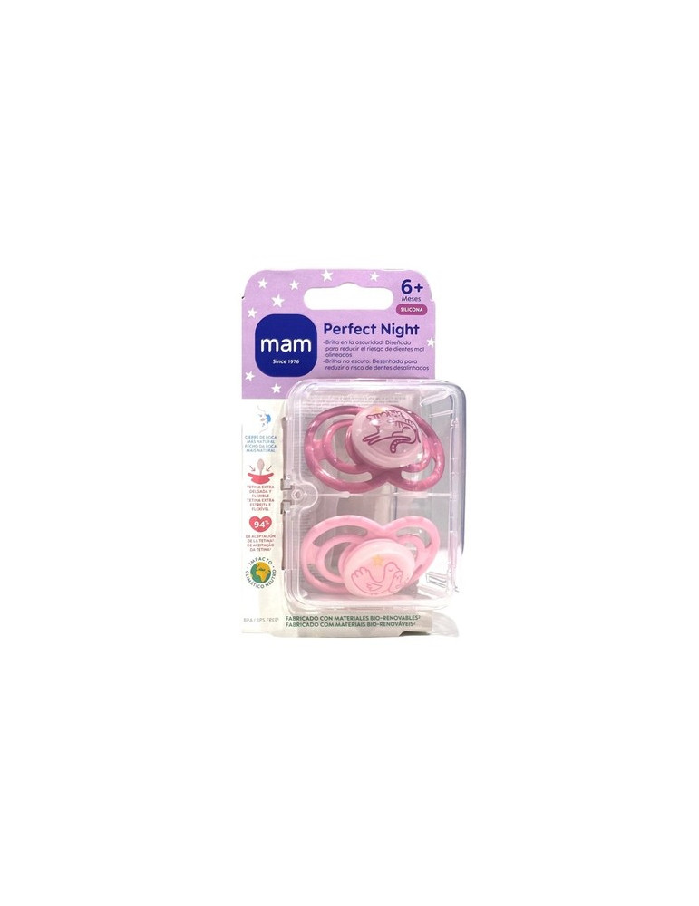 CHUPETE SILICONA MAM AIR NIGHT ROSA 6+ M PACK DOBLE