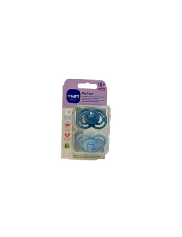 CHUPETE SILICONA SIMETRICA MAM PERFECT 16+ AZUL PACK DOBLE
