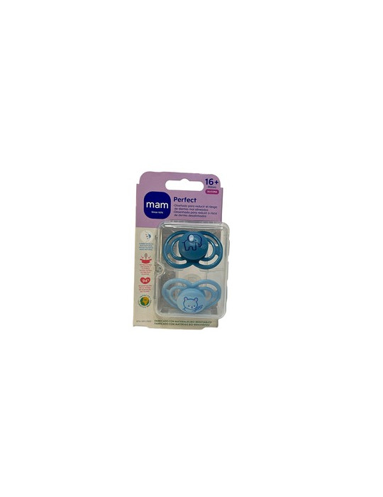 CHUPETE SILICONA SIMETRICA MAM PERFECT 16+ AZUL PACK DOBLE
