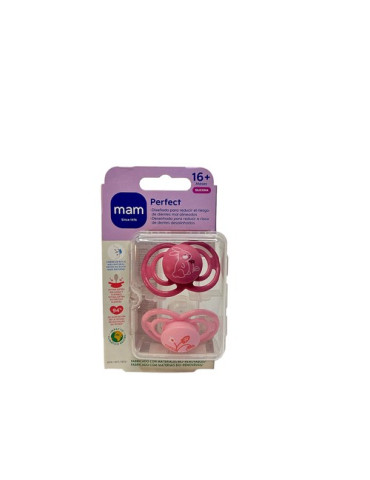 CHUPETE SILICONA SIMETRICA MAM PERFECT 16+ ROSA PACK DOBLE