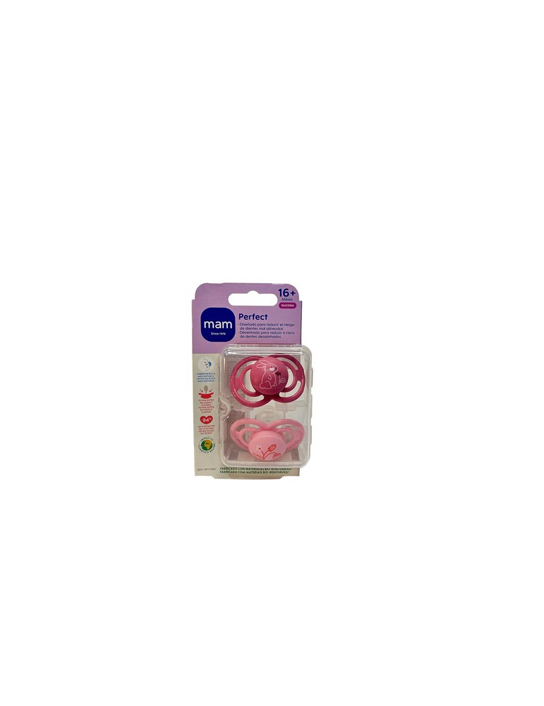 CHUPETE SILICONA SIMETRICA MAM PERFECT 16+ ROSA PACK DOBLE