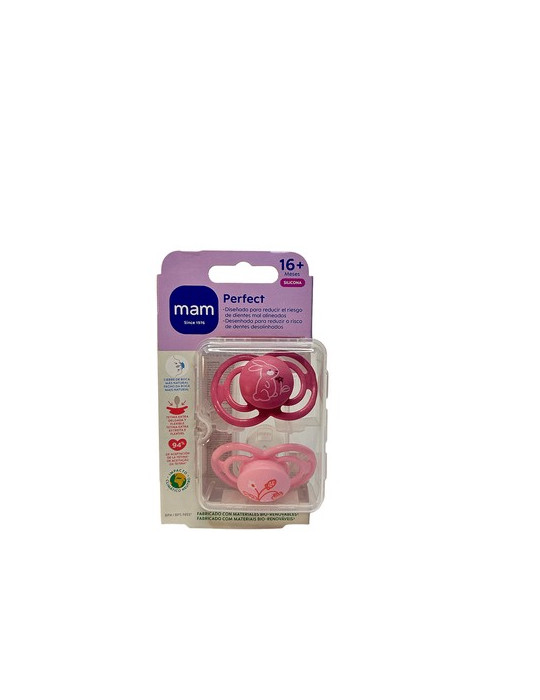 CHUPETE SILICONA SIMETRICA MAM PERFECT 16+ ROSA PACK DOBLE