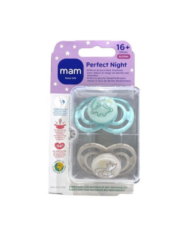 CHUPETE SILICONA MAM PERFECT NIGHT +16 NEUTRO PACK DOBLE