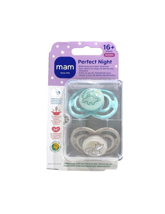 CHUPETE SILICONA MAM PERFECT NIGHT +16 NEUTRO PACK DOBLE