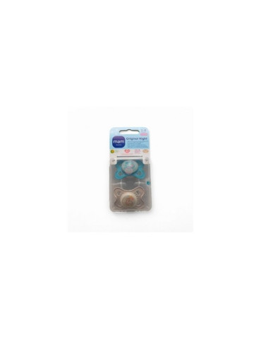 CHUPETE SILICONA MAM ORIGINAL NIGHT 2 - 6 MESES MATT AZUL PACK DOBLE