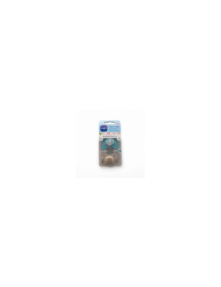 CHUPETE SILICONA MAM ORIGINAL NIGHT 2 - 6 MESES MATT AZUL PACK DOBLE