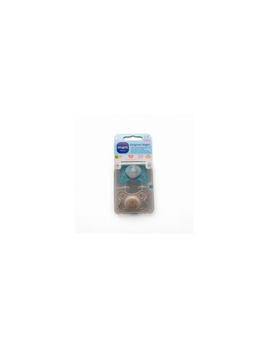 CHUPETE SILICONA MAM ORIGINAL NIGHT 2 - 6 MESES MATT AZUL PACK DOBLE