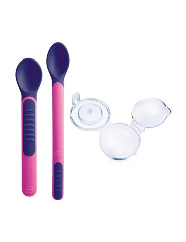 MAM HEAT SENSITIVE SPOON & COVER MAM CUCHARA ROSA MORADO