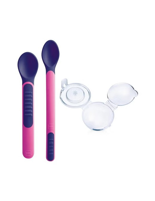 MAM HEAT SENSITIVE SPOON & COVER MAM CUCHARA ROSA MORADO