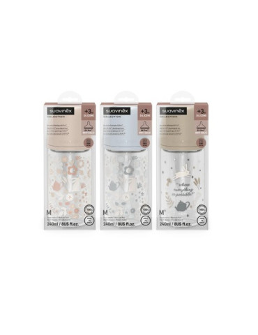 BIBERON VIDRIO TETINA FISIOLOGICA SILICONA SUAVINEX SX PRO SELECTION + 3 MESES 1 UNIDAD 240 ML FLUJO