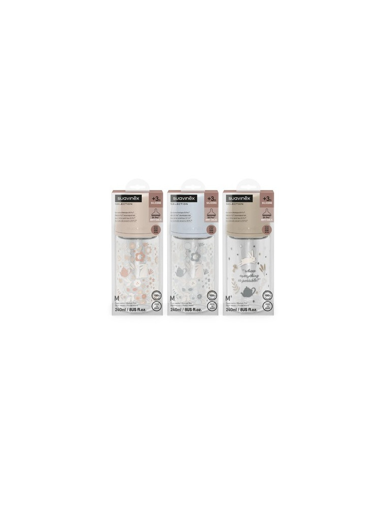 BIBERON VIDRIO TETINA FISIOLOGICA SILICONA SUAVINEX SX PRO SELECTION + 3 MESES 1 UNIDAD 240 ML FLUJO