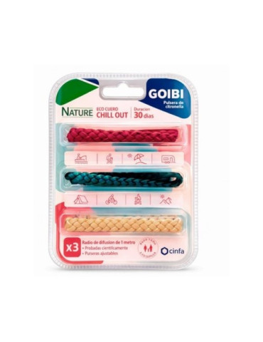 GOIBI PULSERA DE CITRONELLA NATURE 3 PULSERAS ECO CUERO CHILL OUT TRENZADA