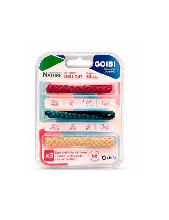 GOIBI PULSERA DE CITRONELLA NATURE 3 PULSERAS ECO CUERO CHILL OUT TRENZADA