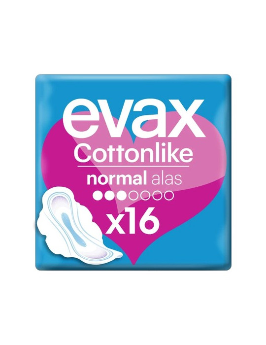 COMPRESAS TOCOLOGICAS EVAX COTTONLIKE NORMAL CON ALAS 16 COMPRESAS