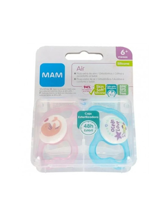 CHUPETE SILICONA MAM AIR 6+ AZUL PACK DOBLE