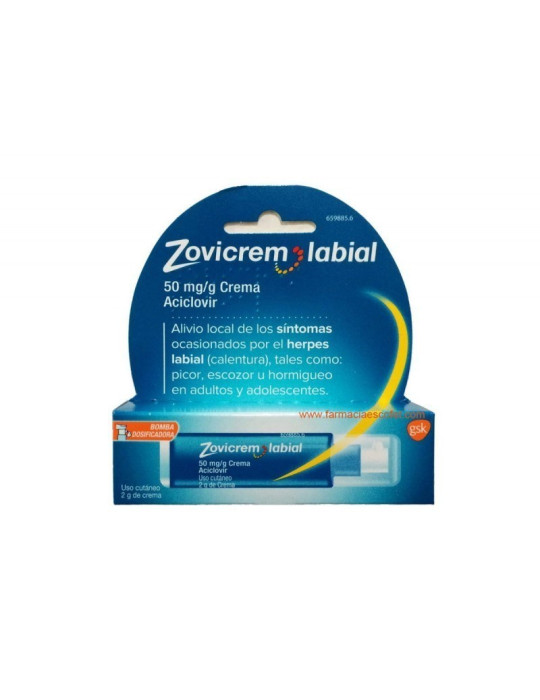 ZOVICREM LABIAL 50 MG/G CREMA 1 TUBO 2 G + BOMBA DOSIFICADORA