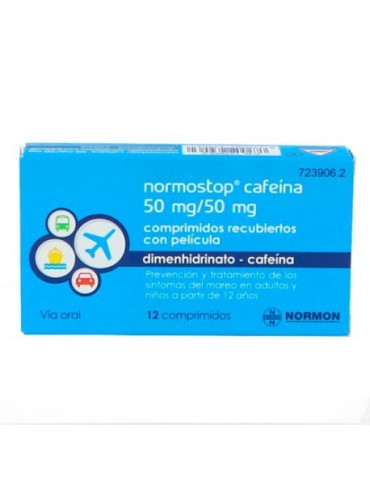 NORMOSTOP CAFEINA 50 MG/50 MG 12 COMPRIMIDOS RECUBIERTOS