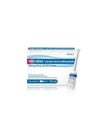 MICRALAX CITRATO/LAURIL SULFOACETATO 450 MG/ML + 45 MG/ML SOLUCION RECTAL 12 ENEMAS 5 ML 2