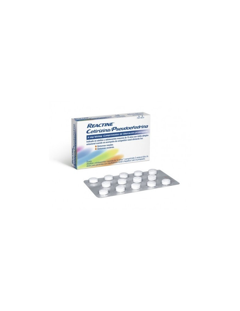 REACTINE CETIRIZINA/PSEUDOEFEDRINA 5 MG/120 MG 14 COMPRIMIDOS LIBERACION PROLONGADA