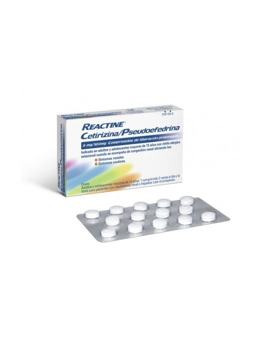 REACTINE CETIRIZINA/PSEUDOEFEDRINA 5 MG/120 MG 14 COMPRIMIDOS LIBERACION PROLONGADA