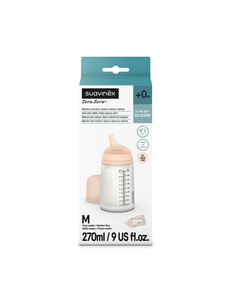 BIBERON ZERO ZERO ANTICOLICO SILICONA ANTICOLICO FLUJO M LACT MIXTA +3M 270 ML