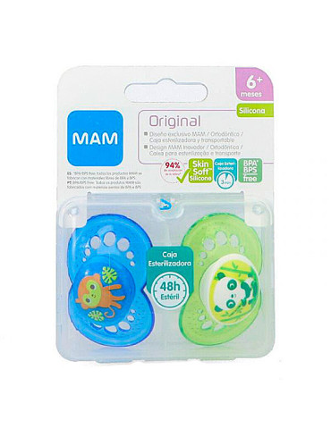 CHUPETE SILICONA MAM ORIGINAL + 6 M PACK DOBLE AZUL