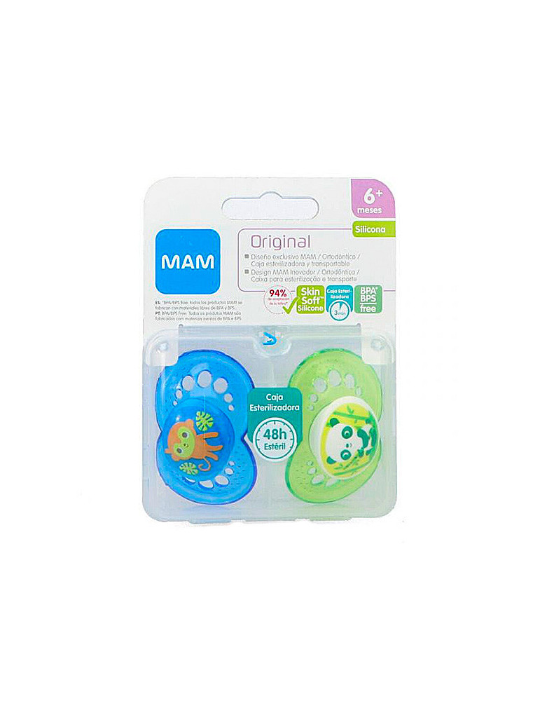 CHUPETE SILICONA MAM ORIGINAL + 6 M PACK DOBLE AZUL
